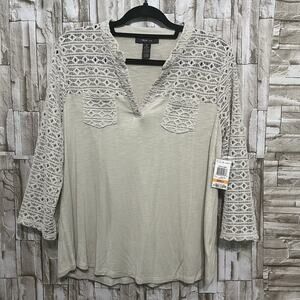 Style & Co Women’s Top Small Ivory Nectar Crochet Bridge-Hem NWT Long Sleeve